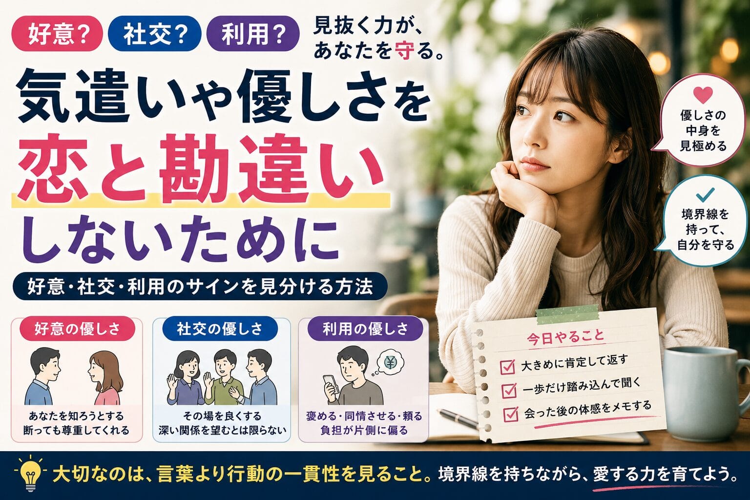優しさを恋と決めつけない:好意・社交・搾取を見分ける恋愛の作法