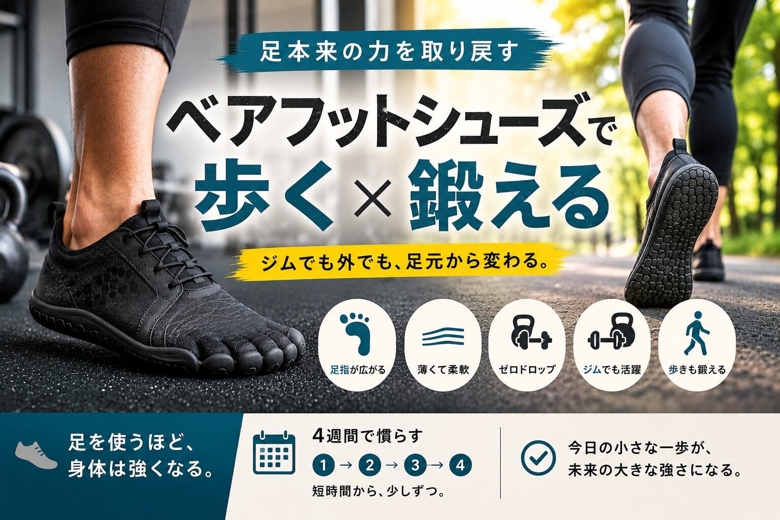 歩きを足裏トレに変える。ベアフットシューズをジム用にも推したい理由