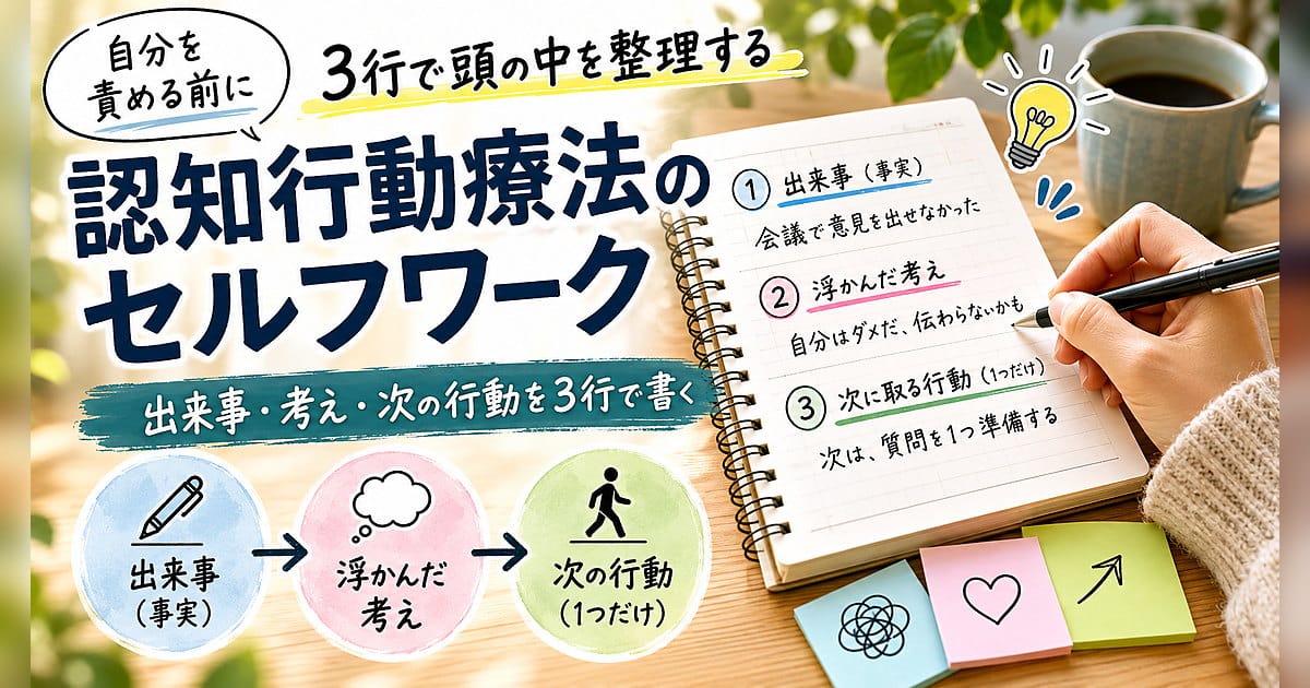 自分を責める言葉が先に出る人へ：認知行動療法のセルフワークを3行で試す