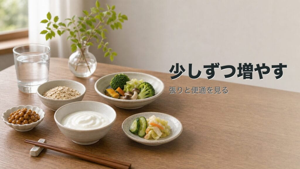 腸内環境で増やしすぎる人へ:食物繊維と発酵食品を少しずつ試すのアイキャッチ画像