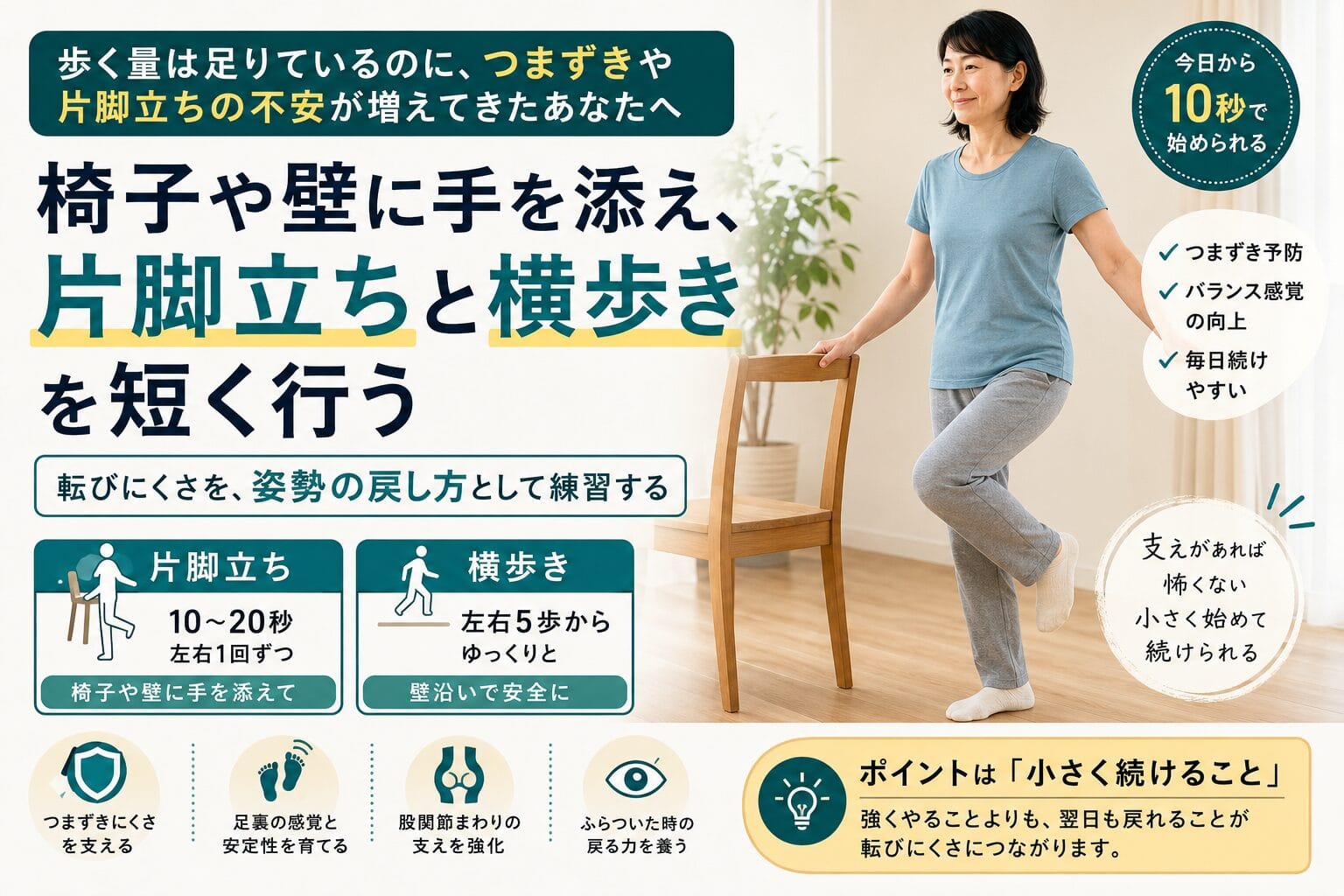 最近つまずきやすさが気になる人へ:バランス運動で転びやすさを早めに減らす