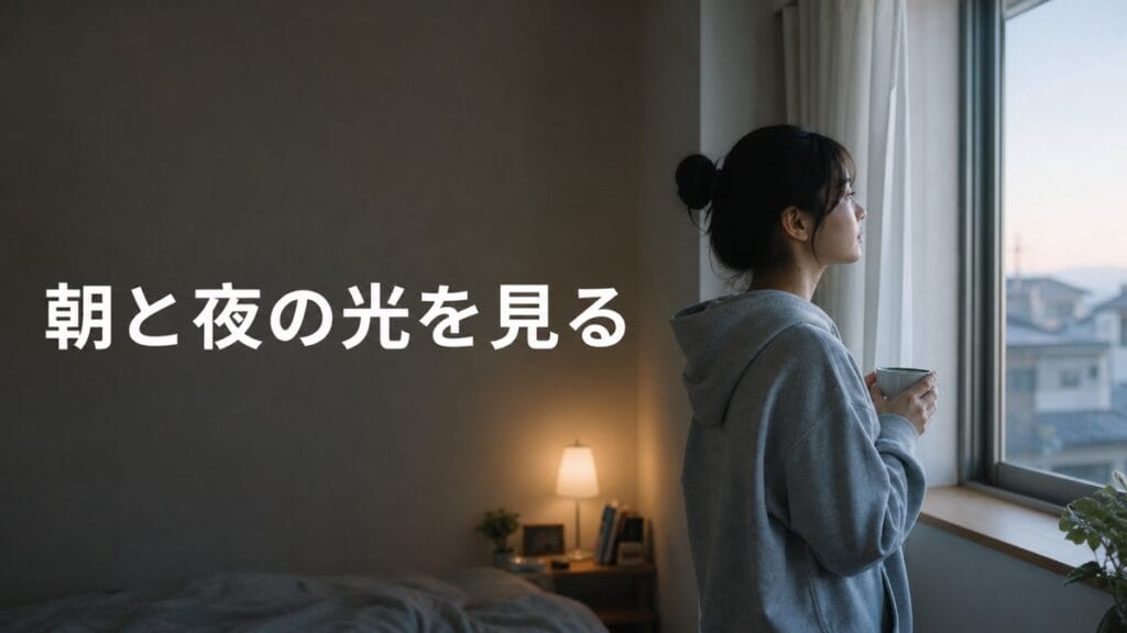 夜の寝つきが遅くて悩む人へ：朝と夜の光を見るのアイキャッチ画像