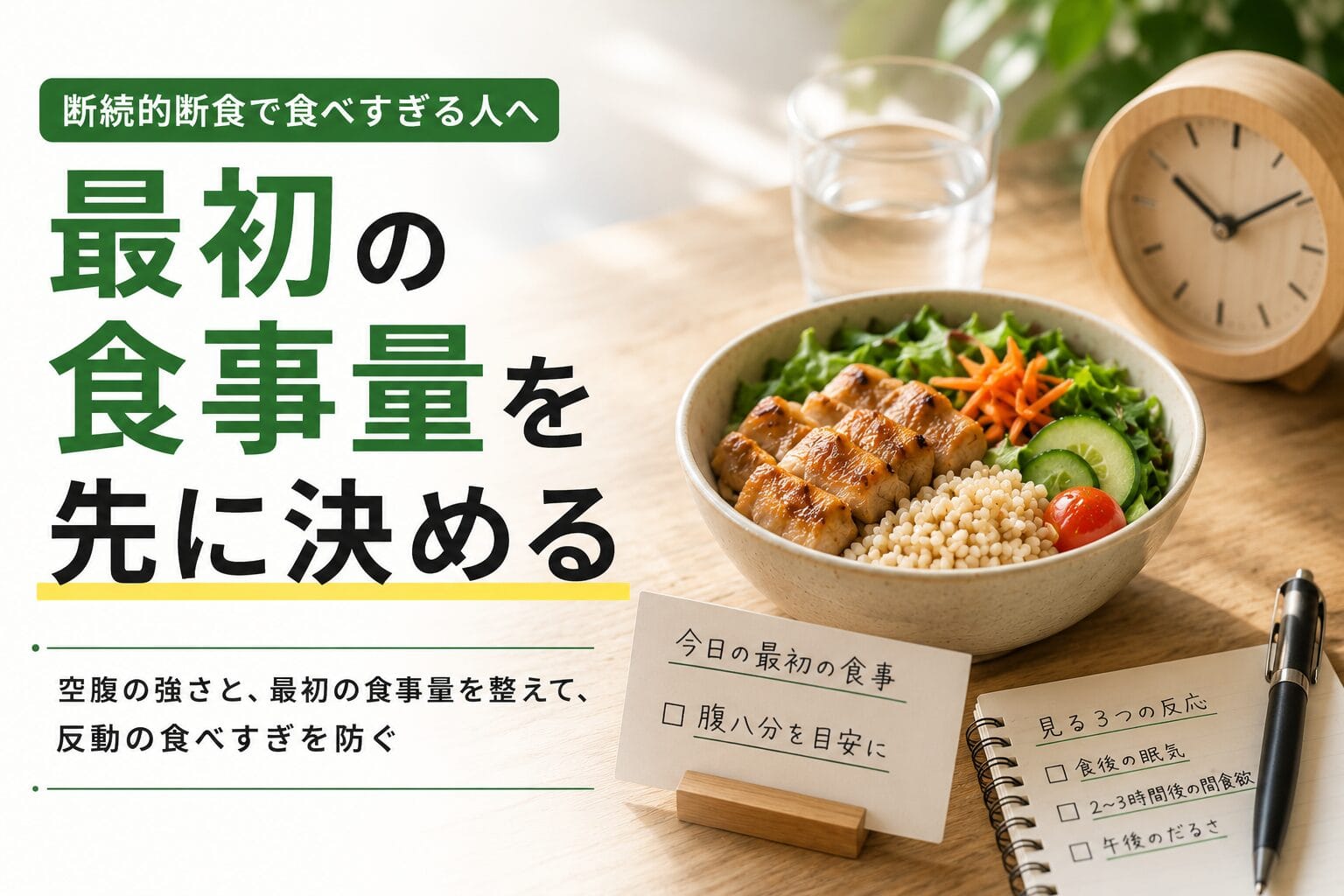 断続的断食で食べすぎる人へ:最初の食事量を先に決める